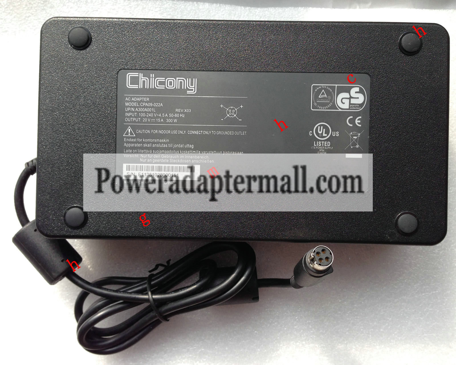 20V 15A Chicony CPA09-022A A300A001L AC Adapter Female 4-pin - Click Image to Close